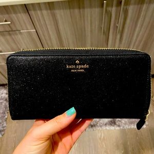 Kate Spade Black Glitter Zip Wallet